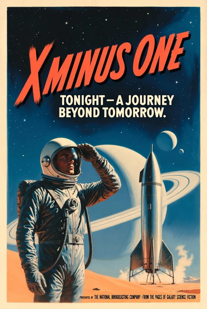 A network promotional graphic for X Minus One, the NBC science-fiction anthology that ran from 1955 to 1958.
